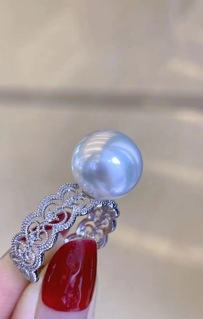 【柯总推荐】天然淡水珍珠戒指10-11mmS925银正圆极光百搭