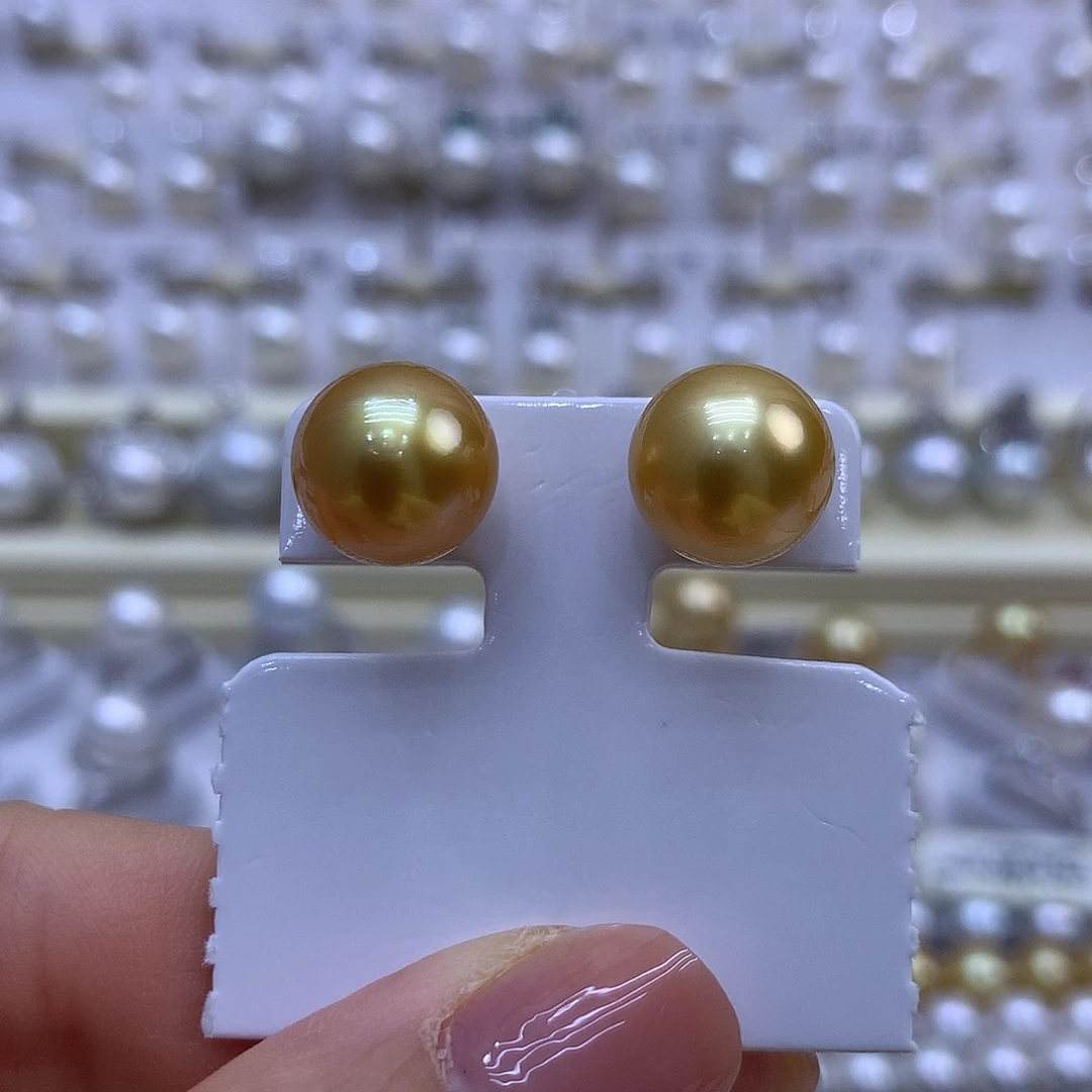 海水珍珠耳饰18K金镶嵌11-12mm