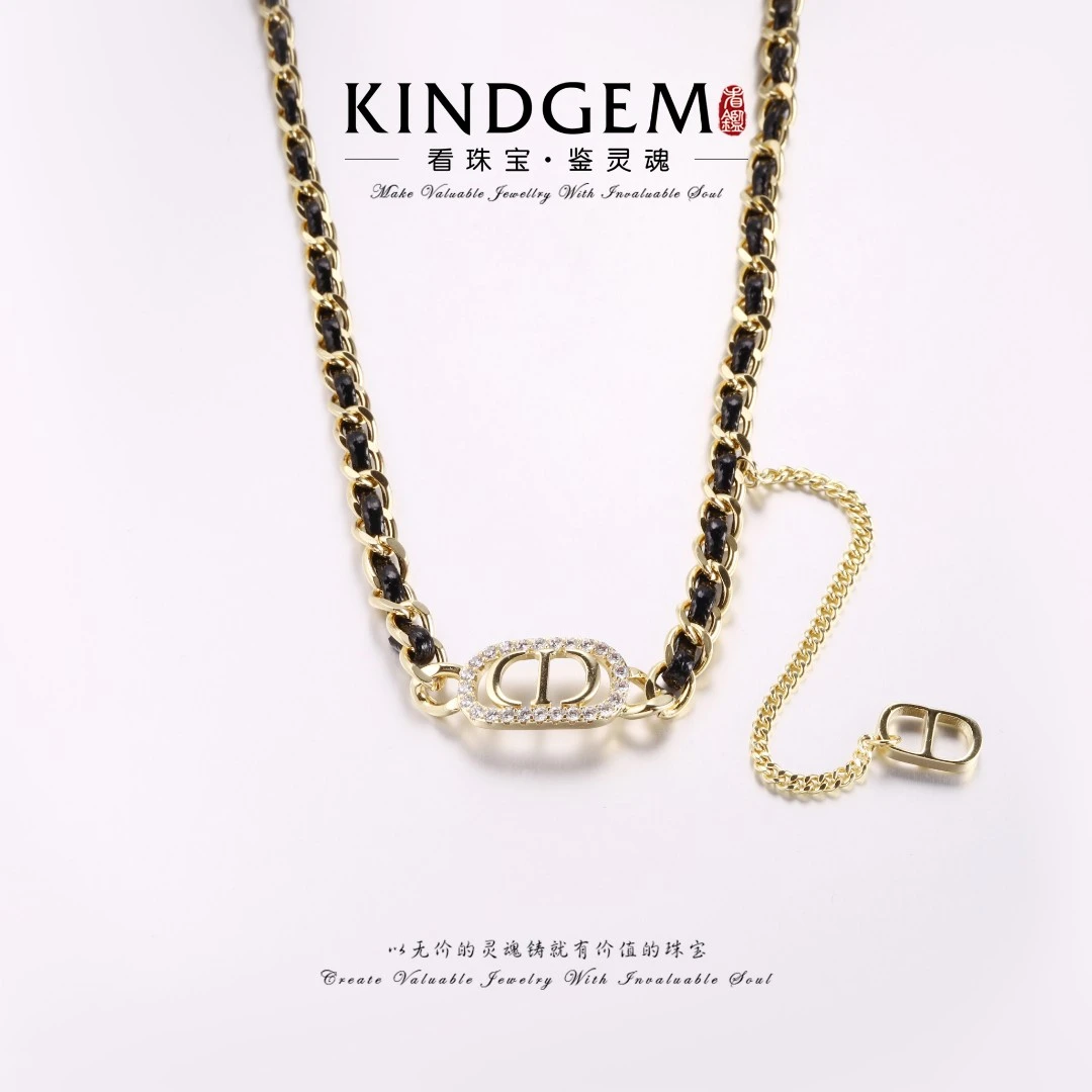 铜合金皮质项链 KindGem简约轻奢轻奢时尚编织皮绳项链（40cm） C-3