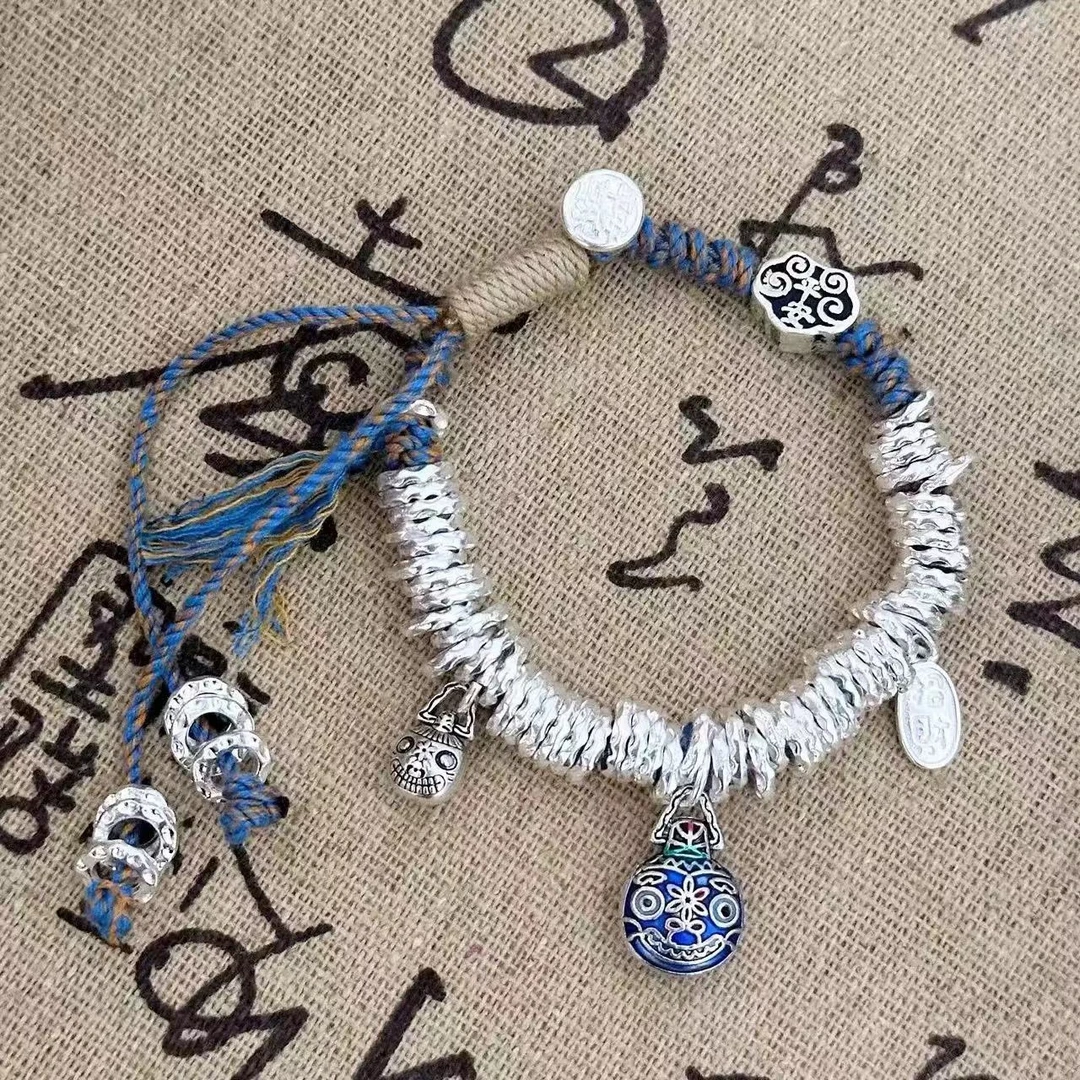 福-999.9银吞金兽如意蓝绳盘缠手串
