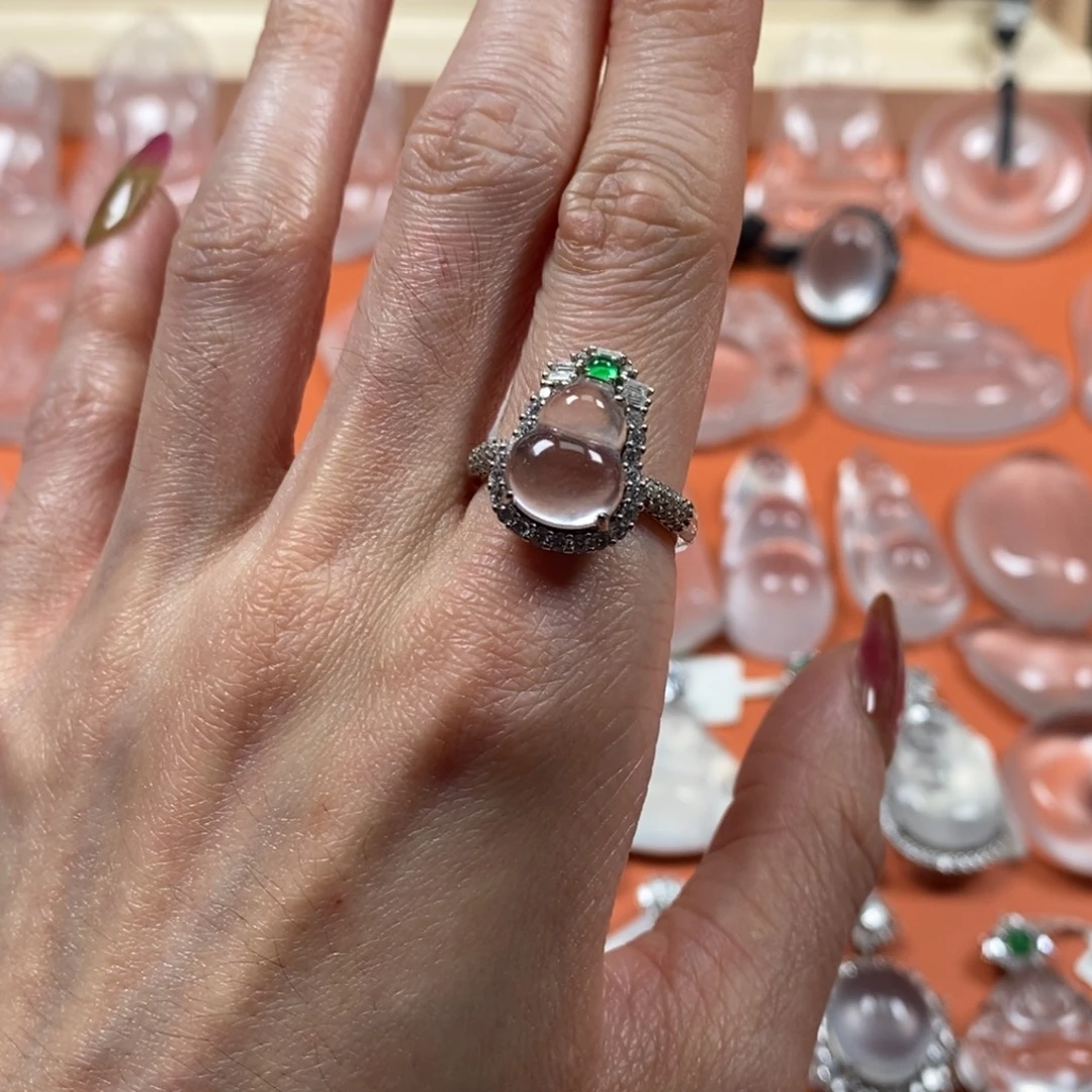 石英质玉银S925镶嵌颈饰黑钢葫芦戒指