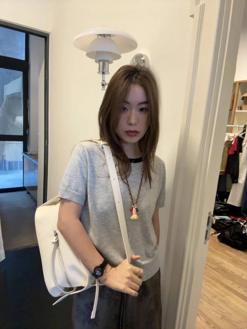 【ZHANGDAYUN】9292#【Ins博主极简拼领针织短袖t】