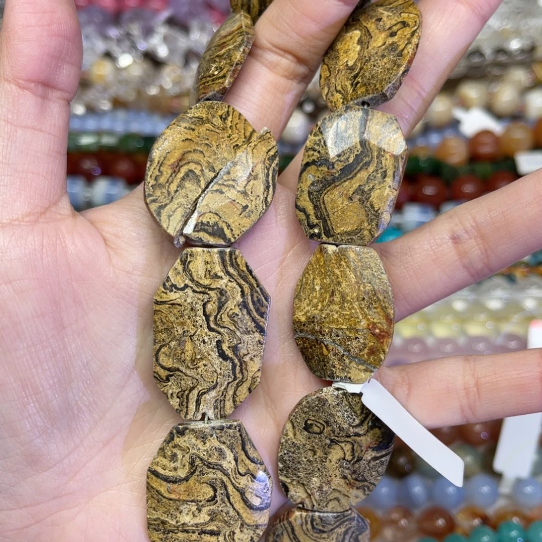 玛瑙/玉髓散珠天然图画石长条38厘米