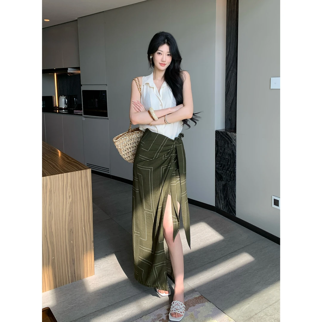 JIJINQI法式设计感半身裙女时尚气质休闲氛围感开叉裙JD05BZXL806