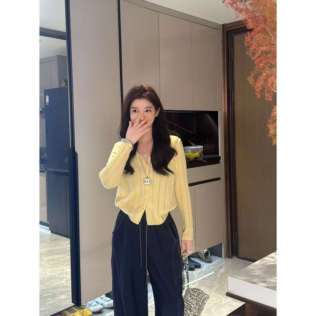 2025秋冬长袖常规袖镂空毛针织衫不褪色时尚薄款休闲风开衫H6-82