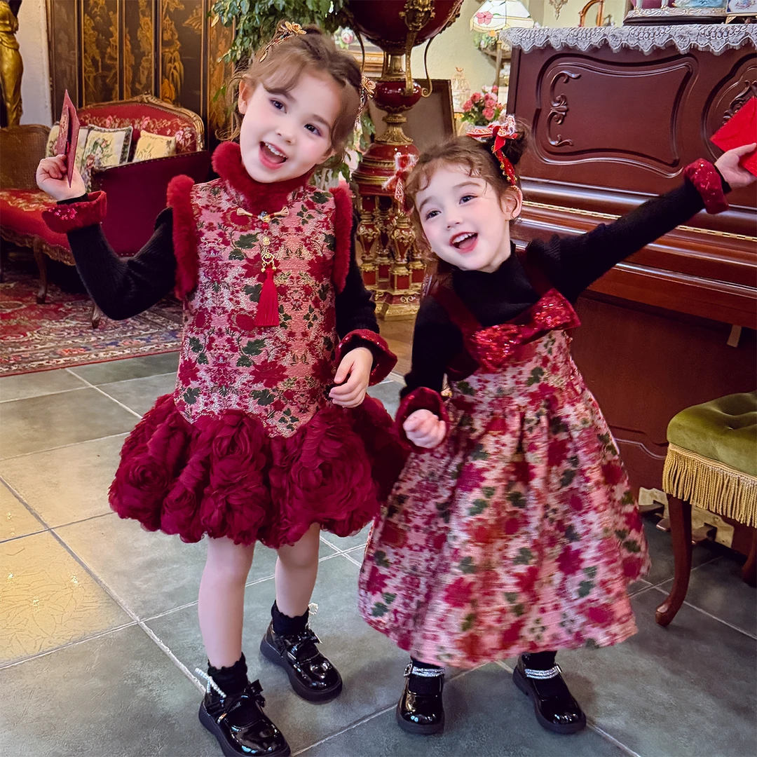 米米哈罗【花苞玫瑰】女童系列冬装公主裙马甲D250122 163 240 123