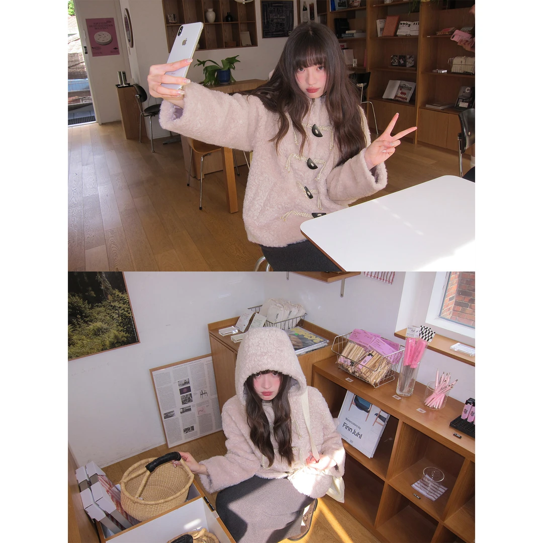 你好卡农草莓慕斯！少女粉圈圈羊羔毛短外套洋气KE25Z8091D