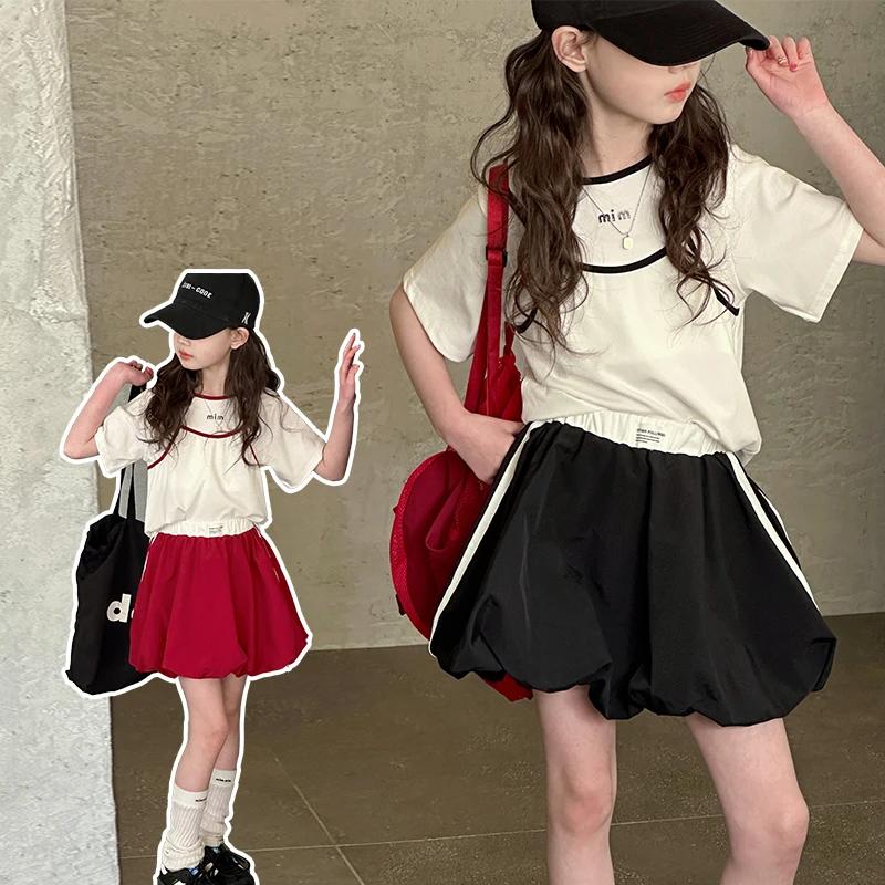 女童夏季抛裙针织上衣套装2025新款中大童时尚洋气休闲两件套潮