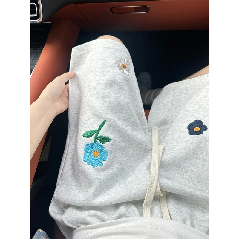 美式cleanfit小花刺绣裤子男款夏季oversize宽松运动短裤五分中裤