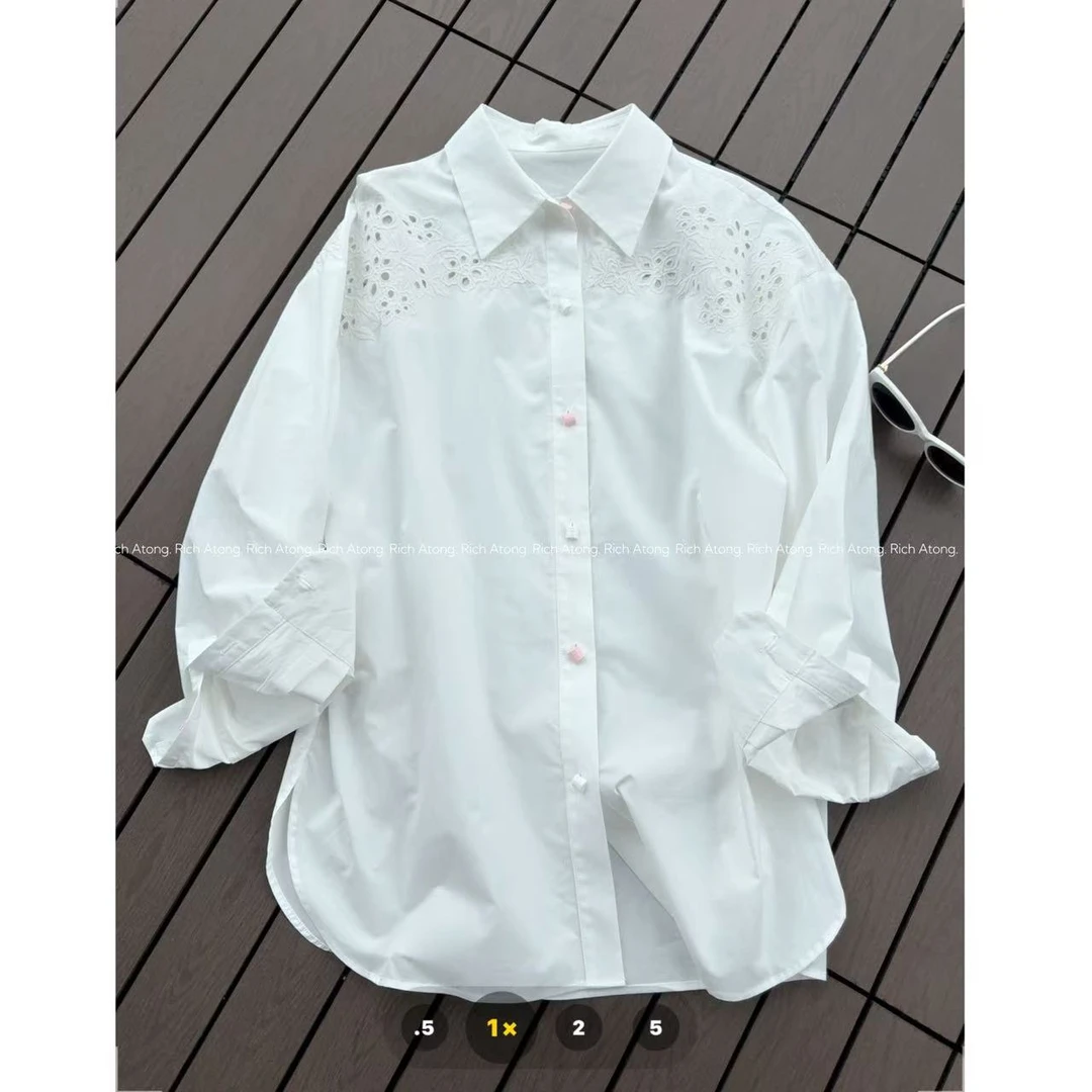 atong/阿彤-【蕾丝衬衫】2025新款大牌极简镂空花衬衫0609-06