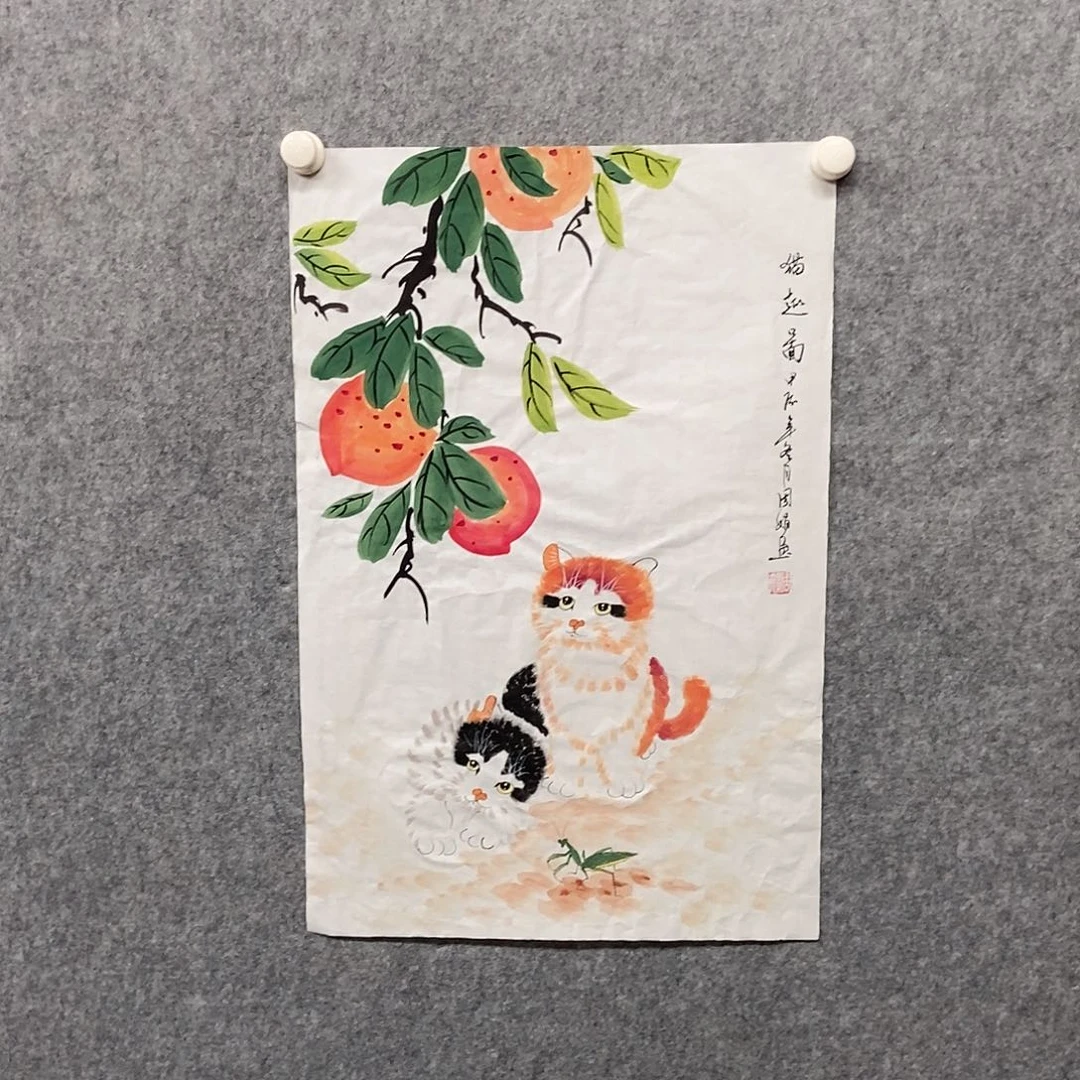 国画四尺三开小猫一副