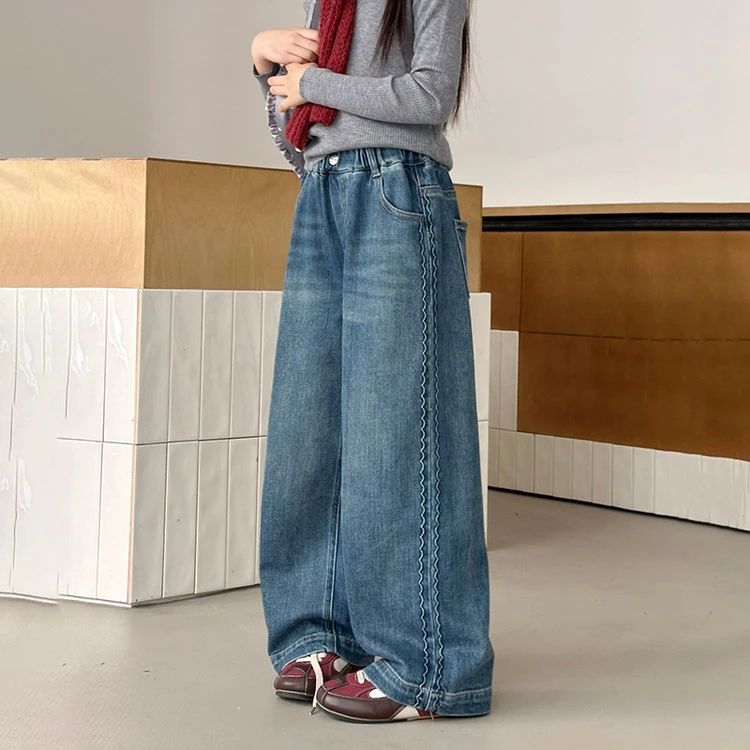 女童秋装牛仔裤洋气时髦2025新款爆款女孩高级感宽松休闲直筒长裤