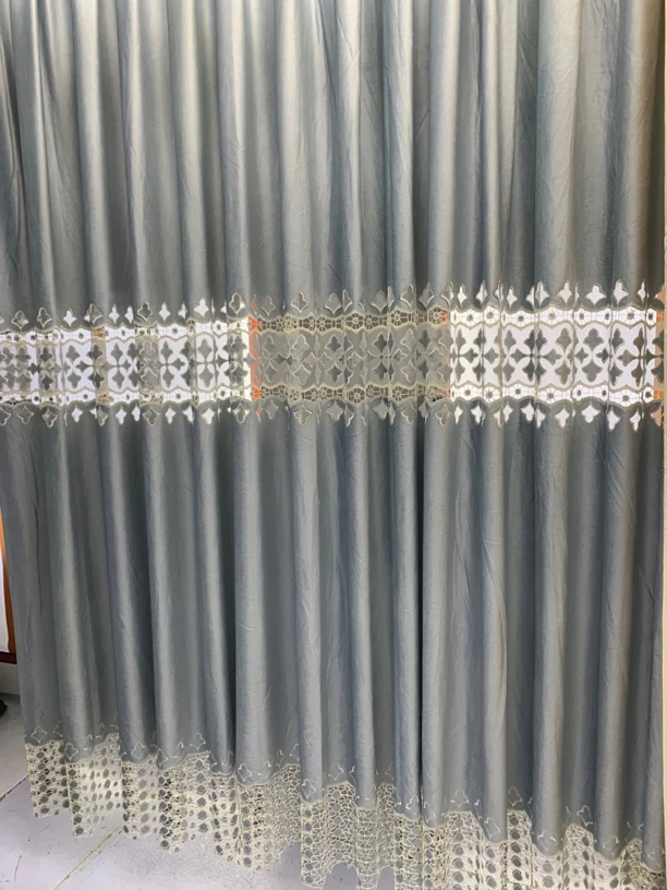 1103绒布绣花客厅帘（对开两片）微瑕处理