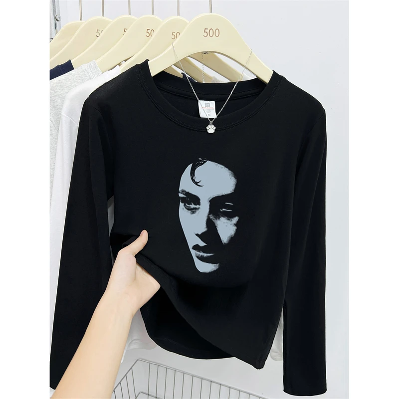 正肩长袖t恤早秋季新款大码女装胖mm显瘦遮肚子圆领上衣打底衫