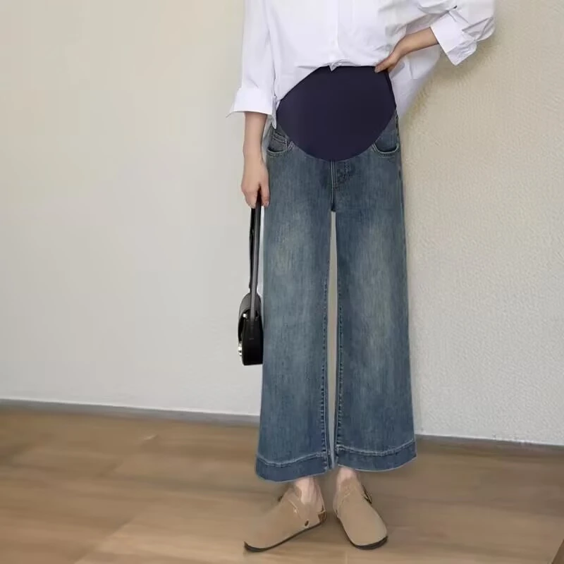 孕妇阔腿牛仔裤外穿宽松高弹力小个子秋装冬季洋气显瘦裤子九分裤