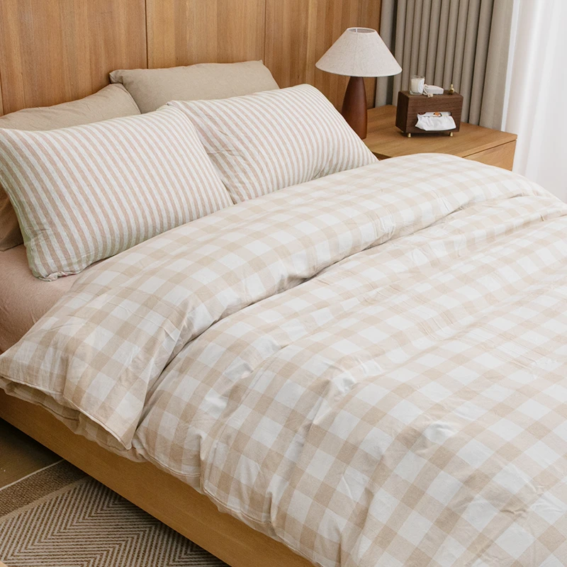 天竺良品初零系列彩棉纱水洗被套简约格子学生宿舍春秋季单人民宿