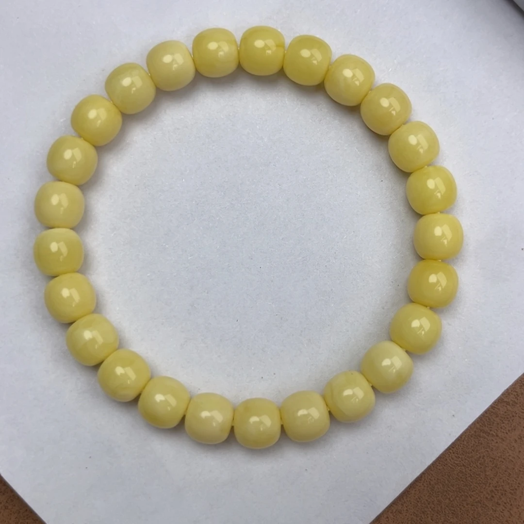 蜜蜡未镶嵌手串纯天然俄料奶白无纹极限弧高桩8.5*8腕口18+