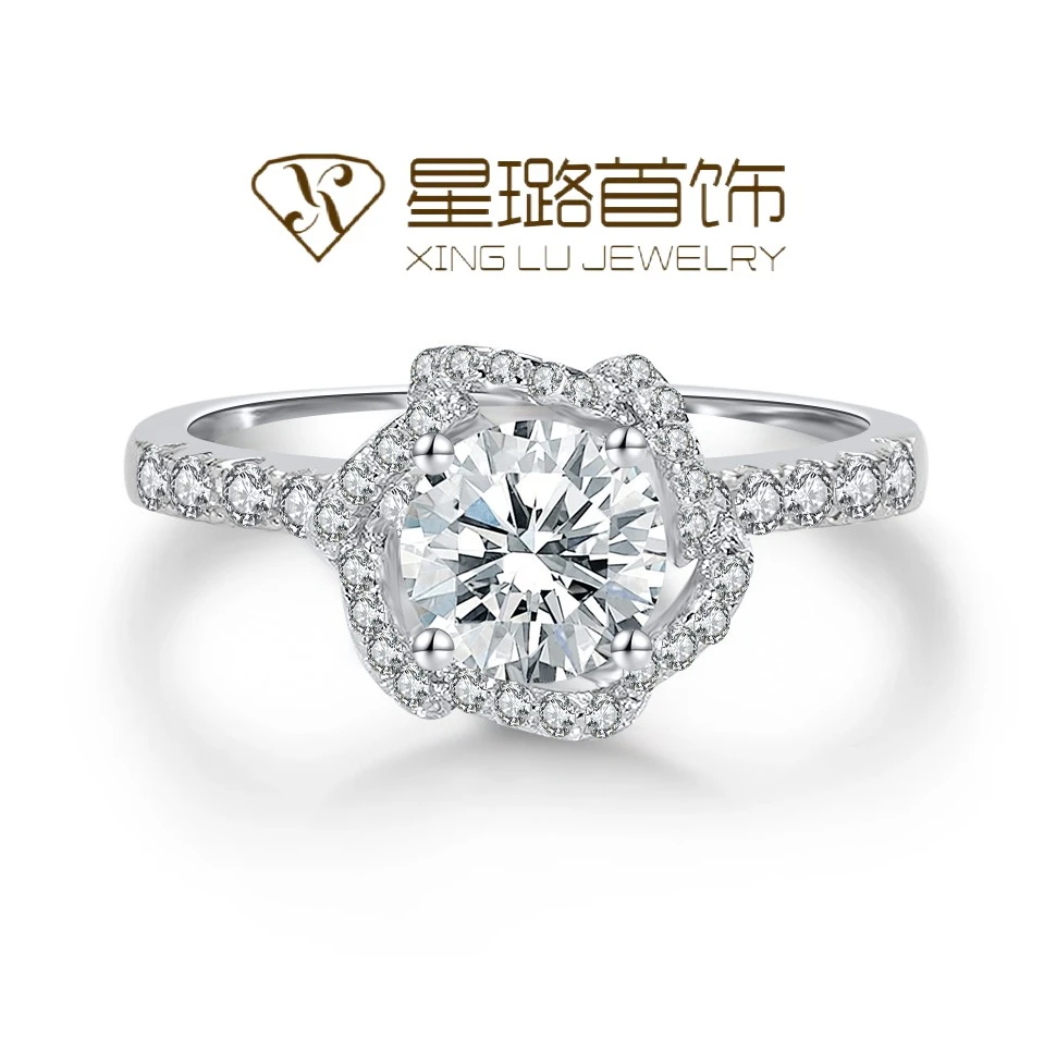 925银莫桑石戒指 【绽放】星璐首饰气质手捧花戒指戒指订婚闭口饰品