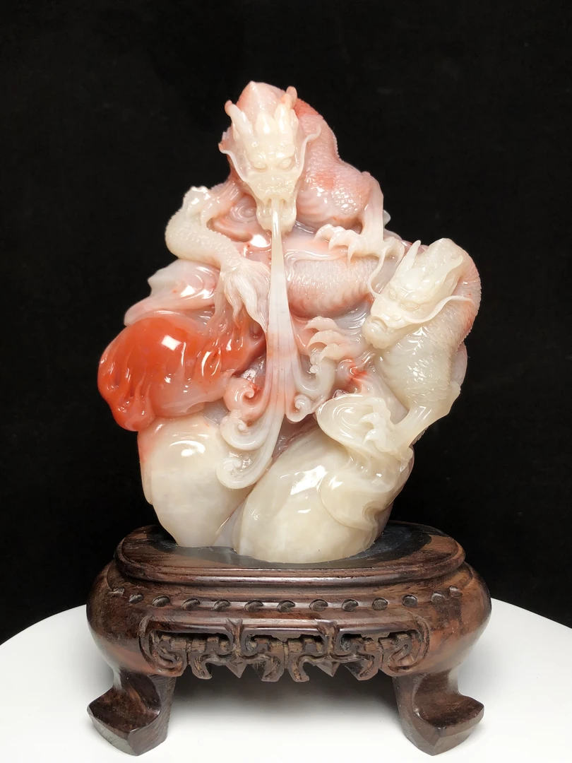 寿山石龙摆件神龙戏珠
