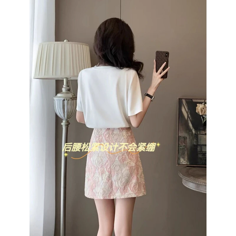 时尚高级休闲夏装气质一整套新款短袖减龄夏季恤短裙套装两件套