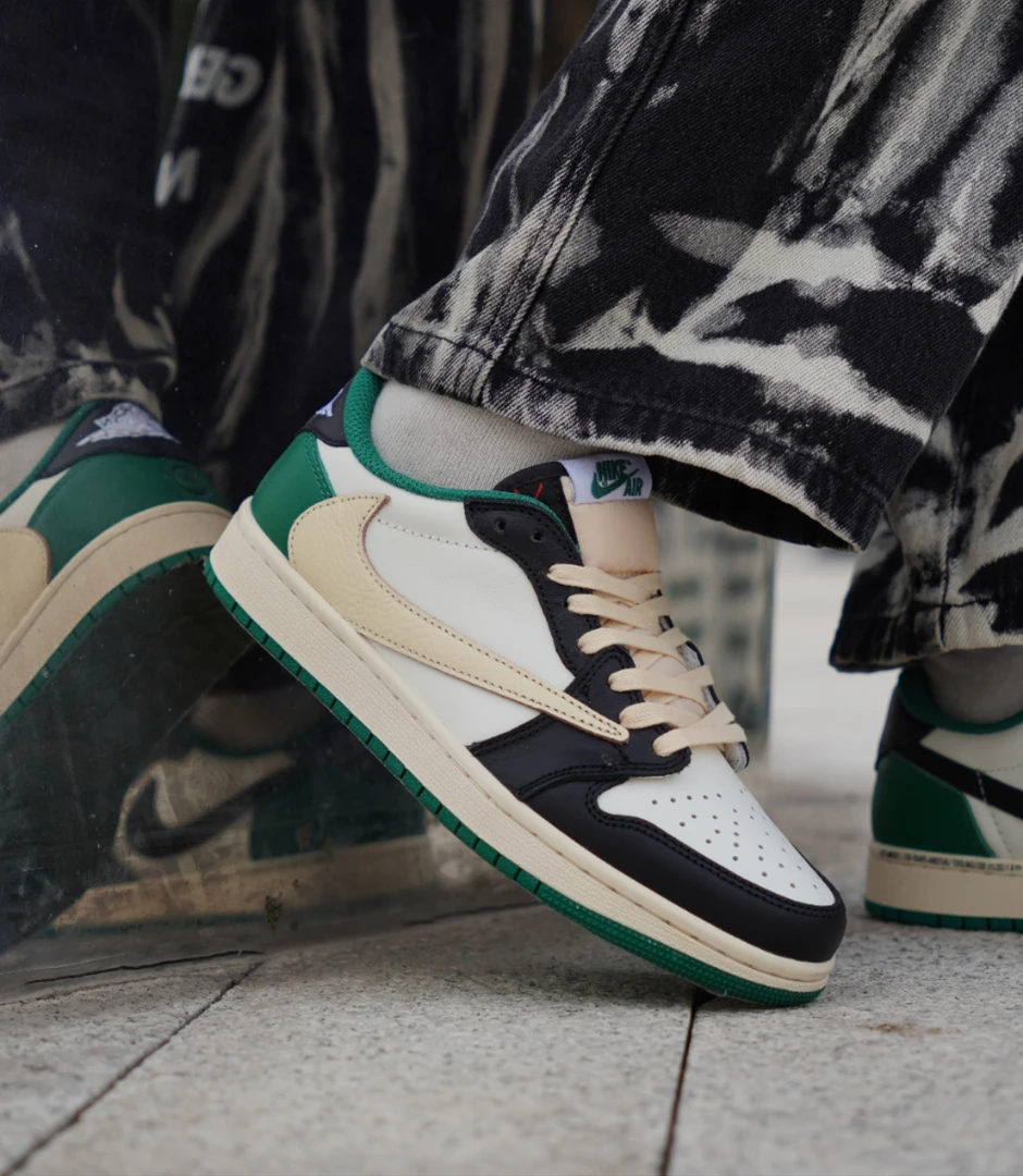 NIKE/耐克Aj1复古绿低帮倒勾牛皮男女休闲运动鞋【定制球鞋】