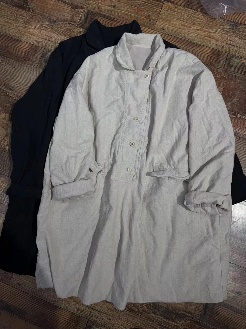 素朴布衣 衣路走来原创38442春新文艺休闲半开领中长款风衣外套女