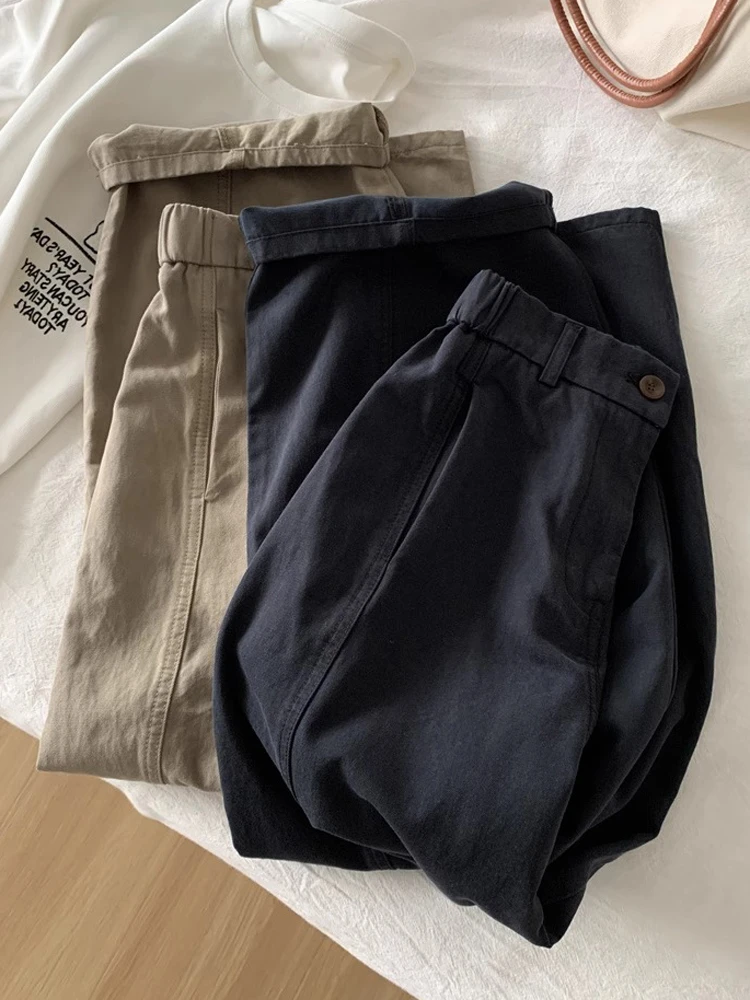 韩版垂感直筒九分裤休闲女大码秋季新款高腰宽松显瘦九分工装裤潮