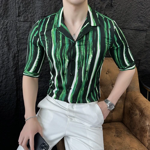 新款中袖韩版修身迷彩纹西装领免烫抗皱HF02-P55