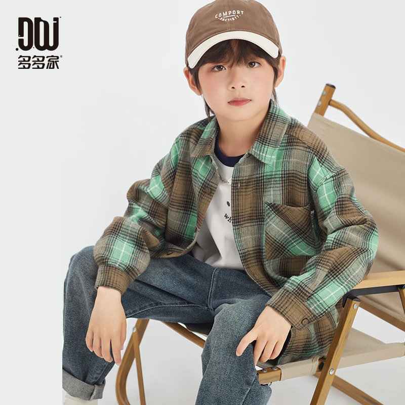 多多家9676【有170.100棉.格子衬衫】中大童春季新款休闲格纹衬衫