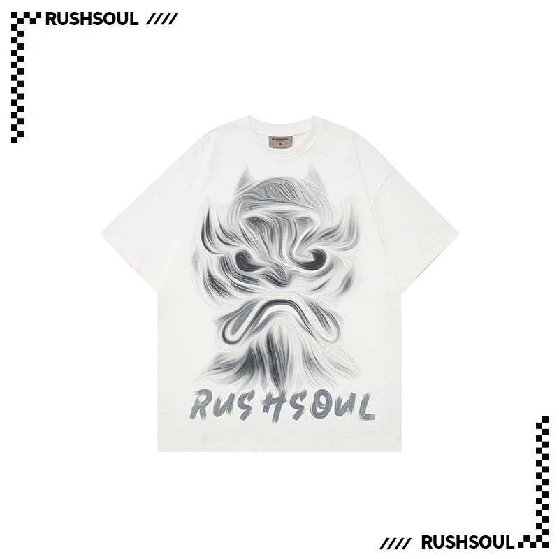 RUSHSOULx大魔王联名款休闲印花潮流国潮纯棉男女同款短袖T恤