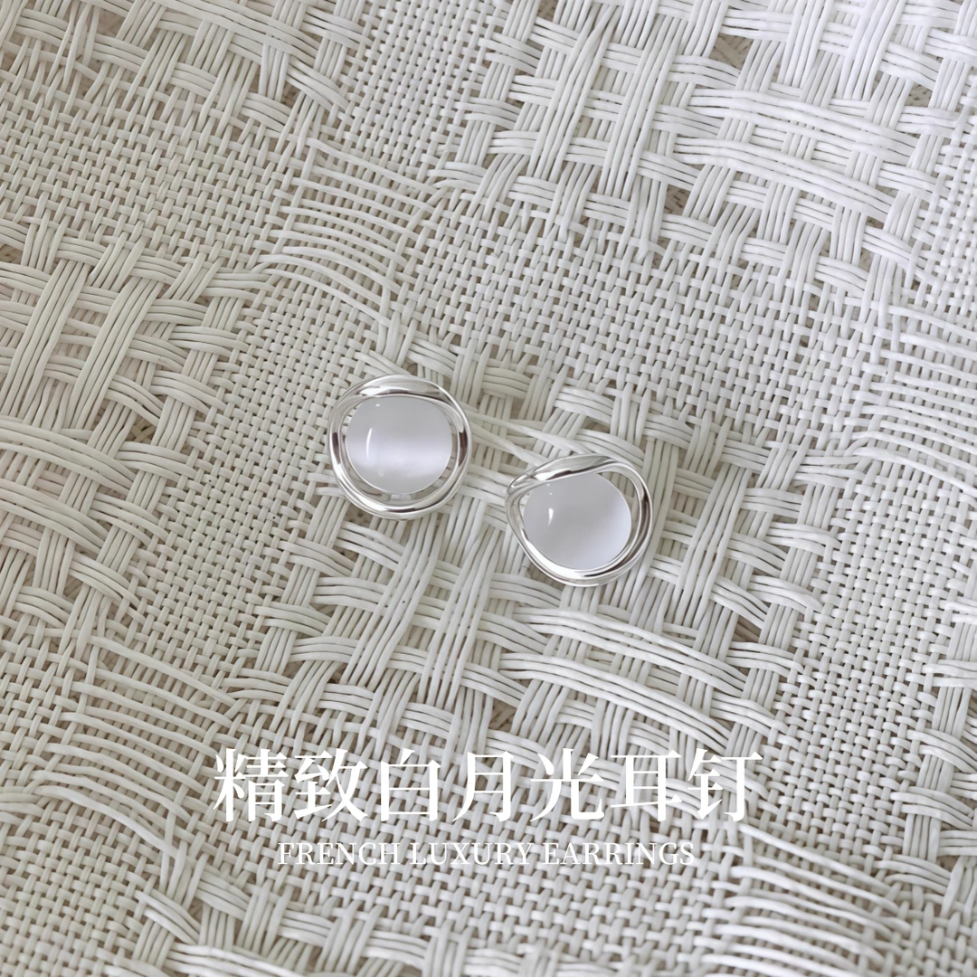 925银耳饰 复古纯银猫眼圈圈耳钉女小众设计简约高级感耳环新款潮