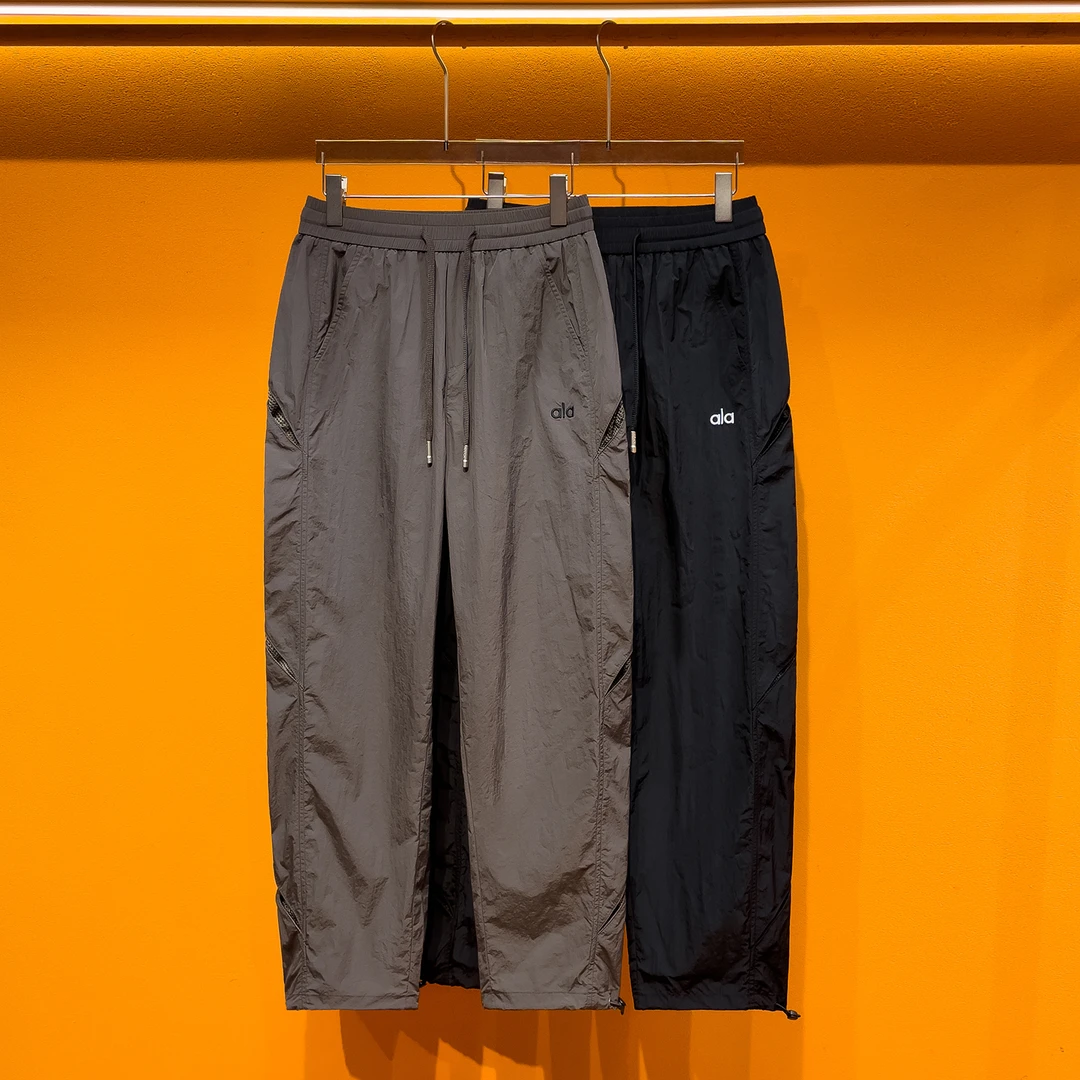 夏季轻薄速干网眼拼接透气休闲裤男女同款潮流百搭宽松直筒长裤子