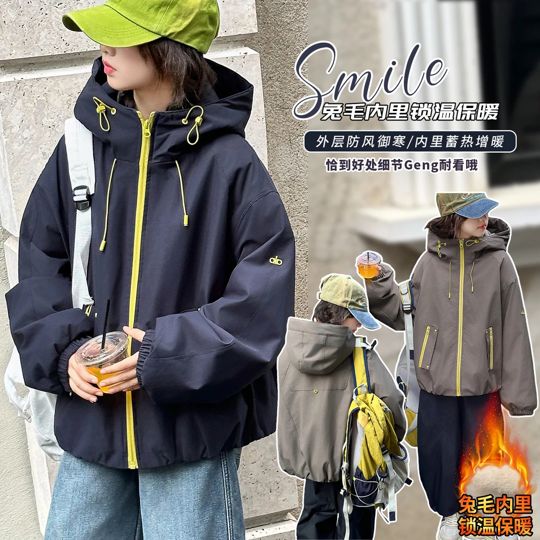 女童秋冬装新款加绒冲锋衣外套中大儿童洋气夹克保暖加厚派克服潮