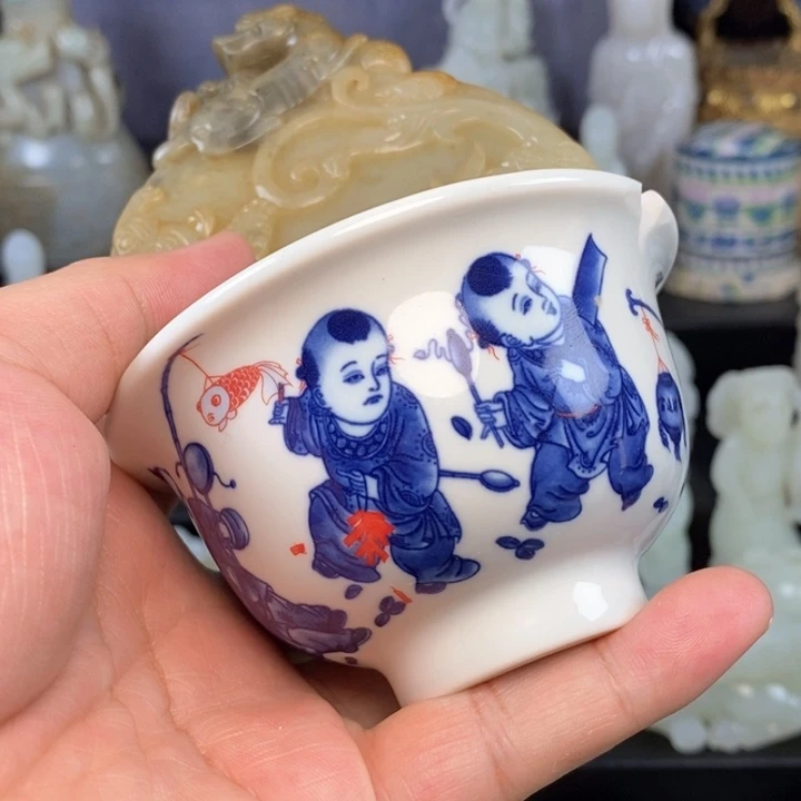 紅*青花瓷茶杯一个黄玉