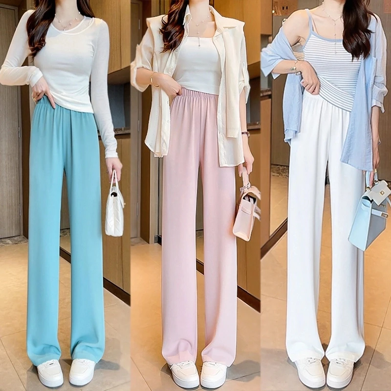 2025夏季垂感阔腿显瘦高腰窄版百搭薄款西装直筒拖地裤女K54366