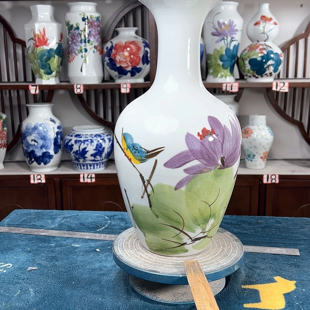 摆件景德镇陶瓷棒荷鸟