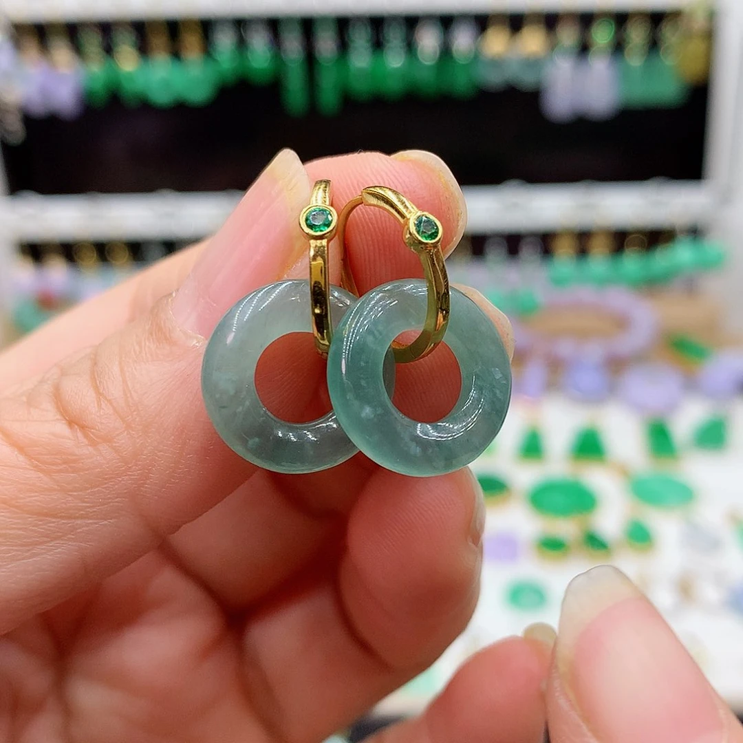 翡翠耳饰18K金镶嵌冷*