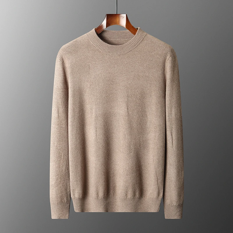 【“双十一特惠”】320g男士山羊绒桂花针花型加密半高领纯色套头衫