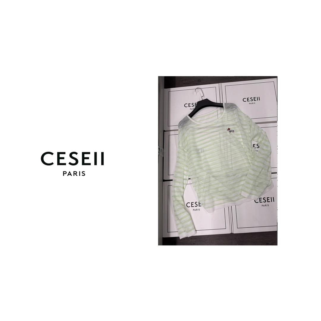 【25XJ534】CESEII高弹百搭时尚条纹减龄针织条纹宽松版凉爽防晒衫
