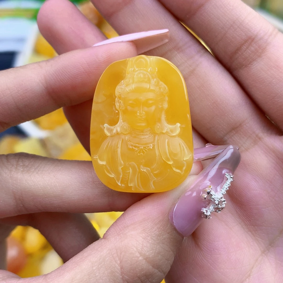 琥珀未镶嵌珠宝奇石34*21*12 全品 观音