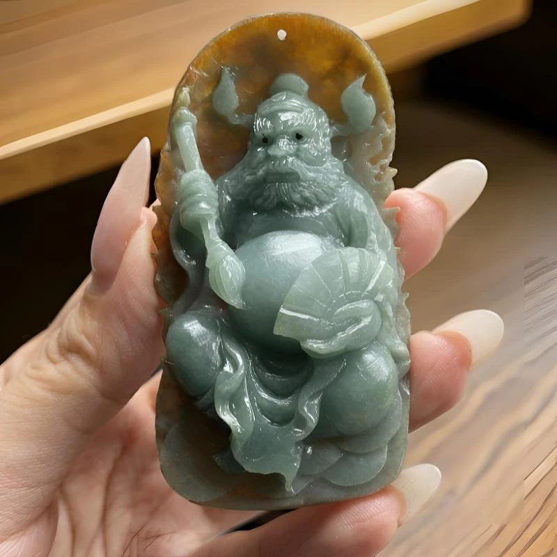翡翠红皮手工钟馗挂件 毛货买断 尺寸71*39*14.5mm