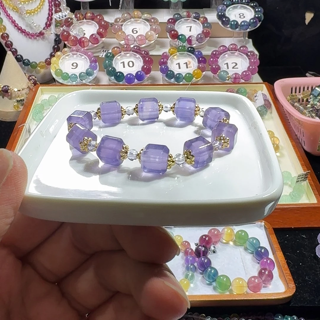 手串未镶嵌萤石紫罗兰方糖10mm