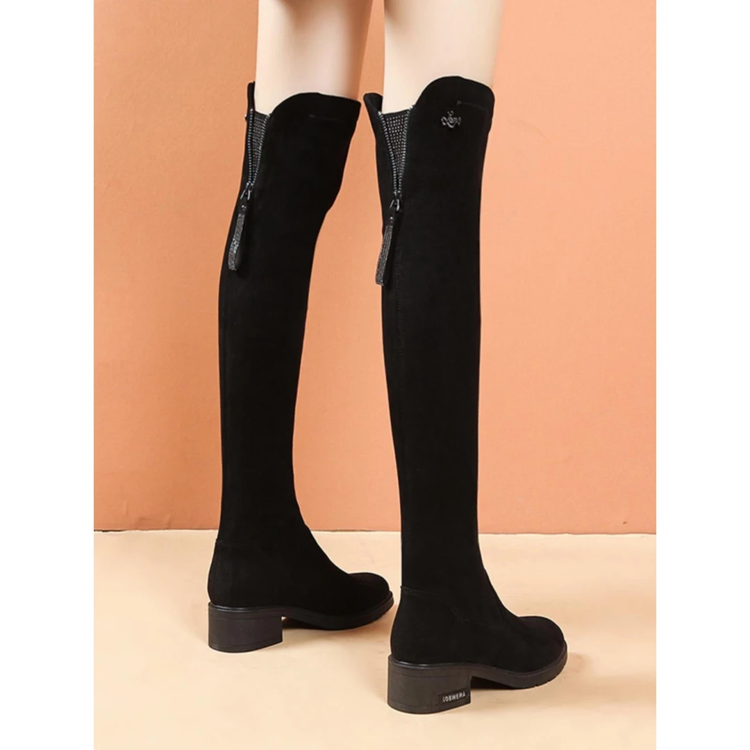 长靴女过膝靴2025秋冬新款百搭小个子高跟弹力靴粗跟不掉筒长筒靴