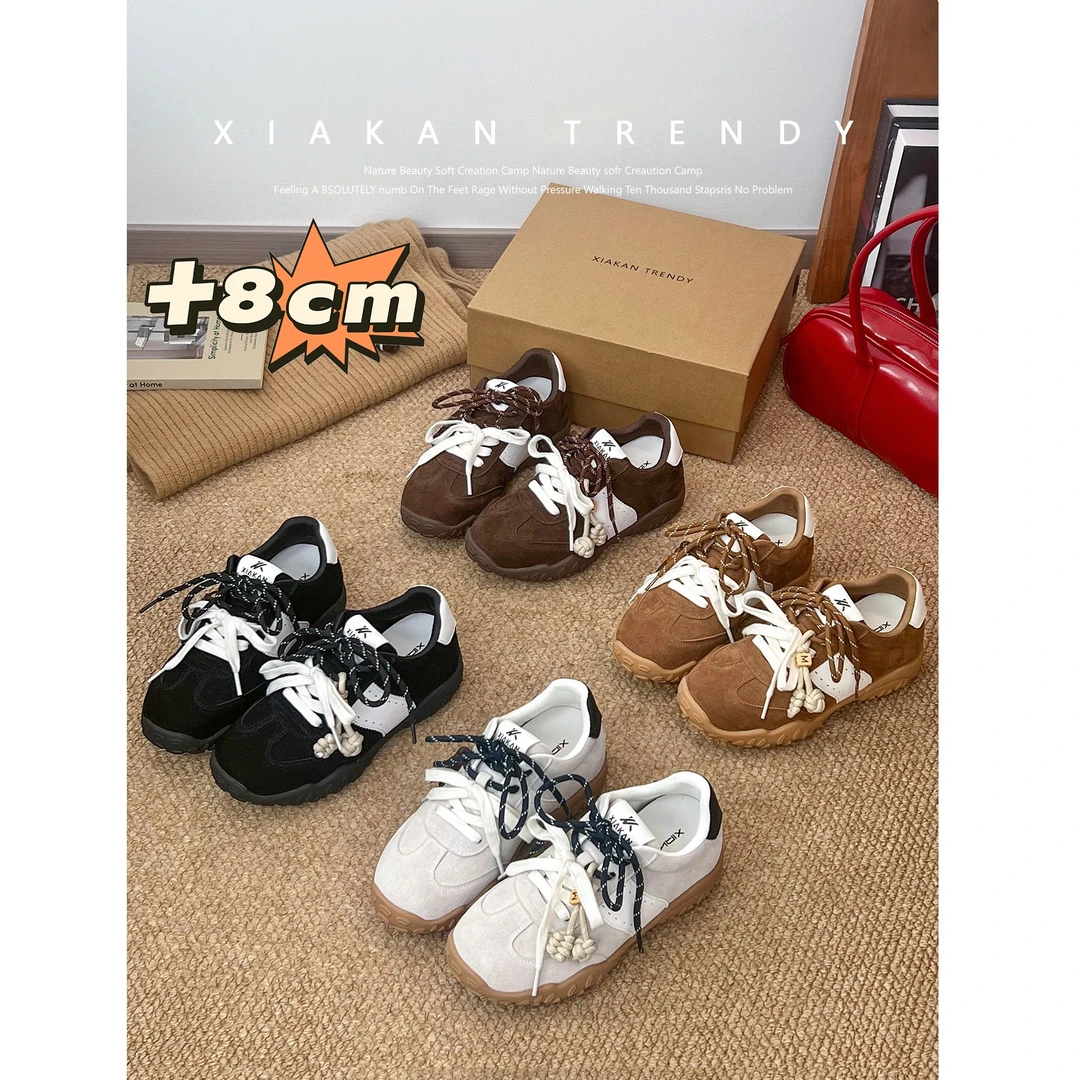 夏侃XIAKAN 内增高8cm休闲德训鞋女2025秋季小个子百搭运动阿甘鞋