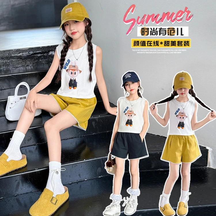 女童夏季背心短裤套装2025新款韩版小女孩无袖夏天洋气休闲两件套