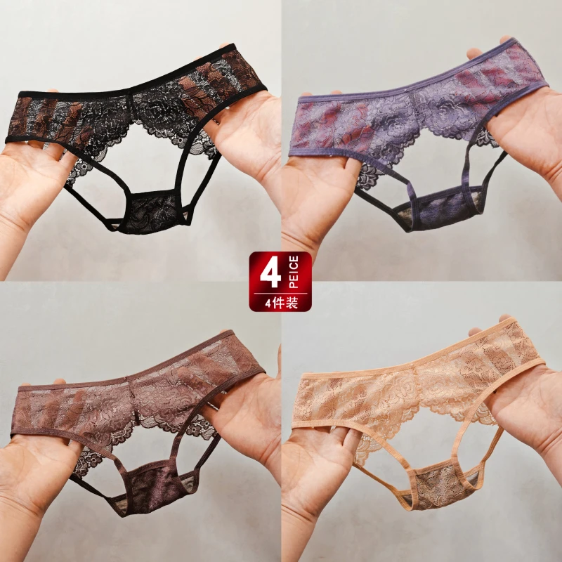 2025新品 火辣短裤女透明女内裤低腰镂空透气蕾丝三角裤性感