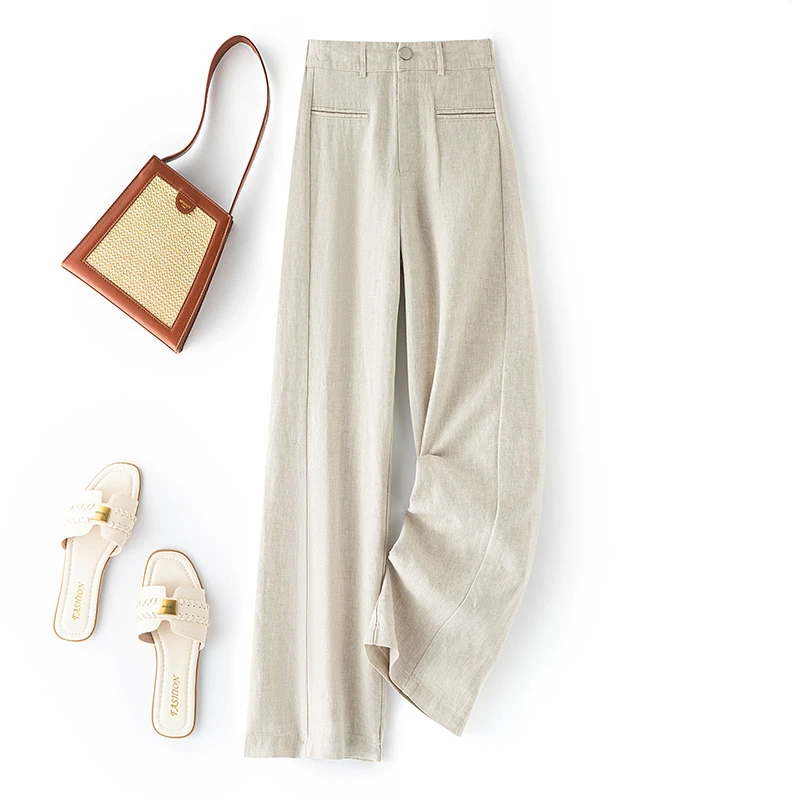 奶牛的梦亚麻超薄款夏季休闲裤垂感直筒阔腿裤2025新款