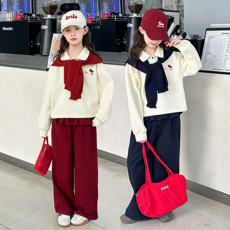 女童秋季卫衣套装洋气2025新款女大童时尚披肩学院风休闲两件套潮