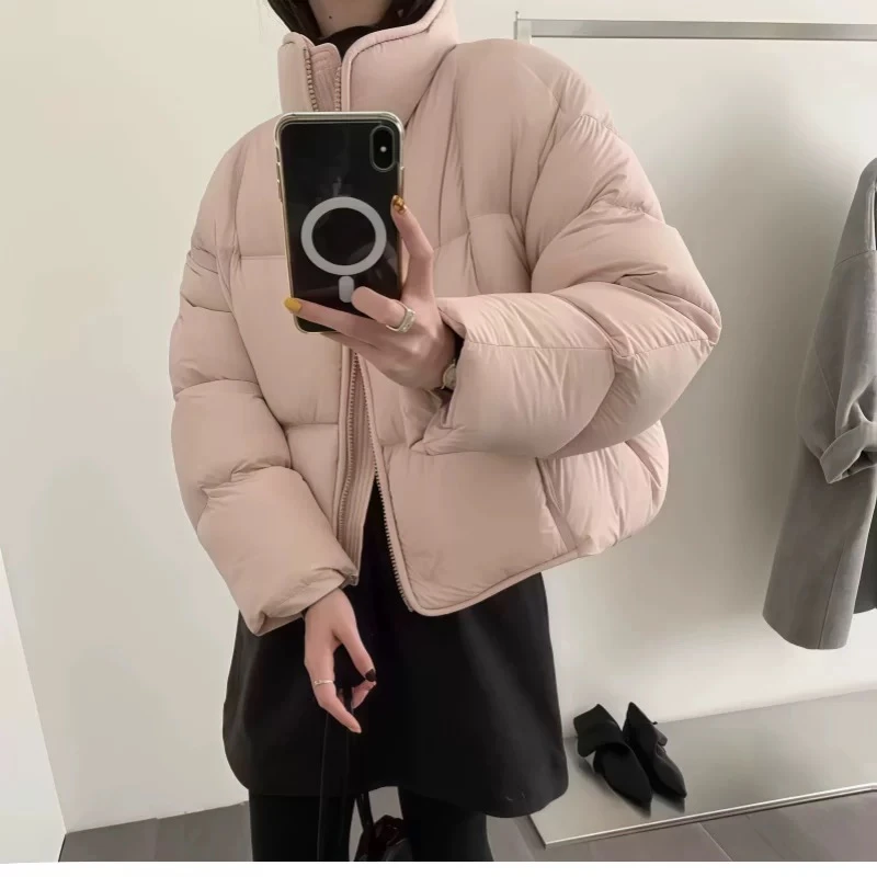 2025冬季新款韩版立领女短款羽绒服简约时尚百搭休闲白鸭绒外套