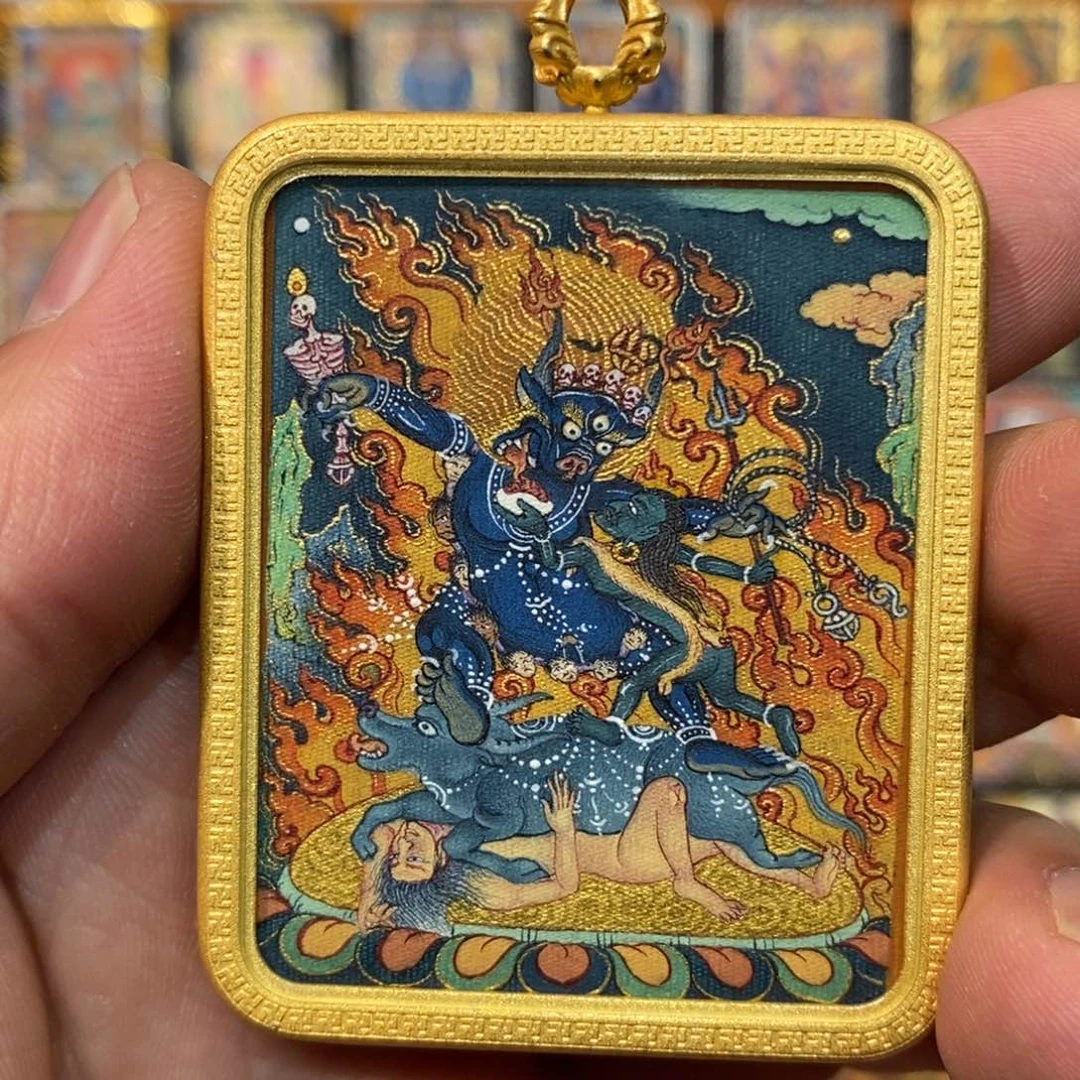 吊坠纯手绘唐卡阎魔敌藏卡